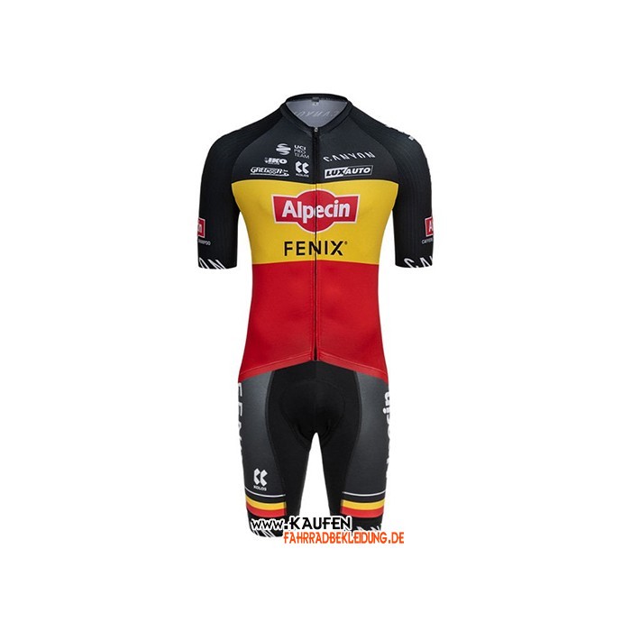 2021 Alpecin Fenix Kurzarmtrikot und Kurze Tragerhose Campione Belgien